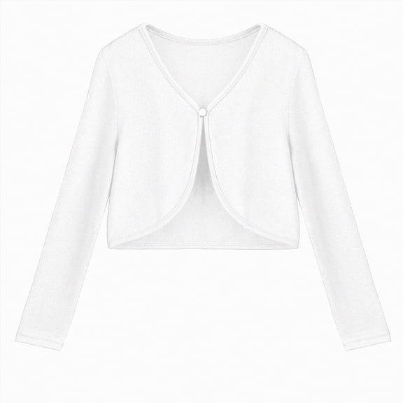 Xyant Girls Open Front Cardigan Kids Girls Shrug Children Knit Long Sleeve Bolero for Girls with Button Closure (White,7-8 Years)