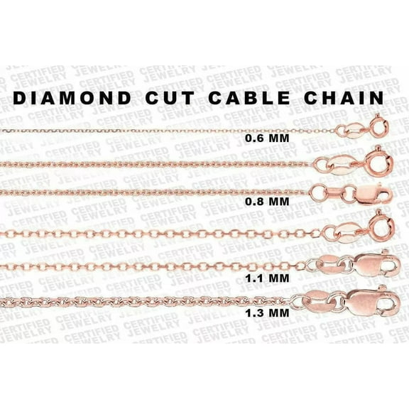 Solid 14K Rose Gold Diamond Cut Cable Link Chain Necklace, 16" 18" 20" Inch, 0.6mm 0.8mm 1.1mm 1.3mm Wide