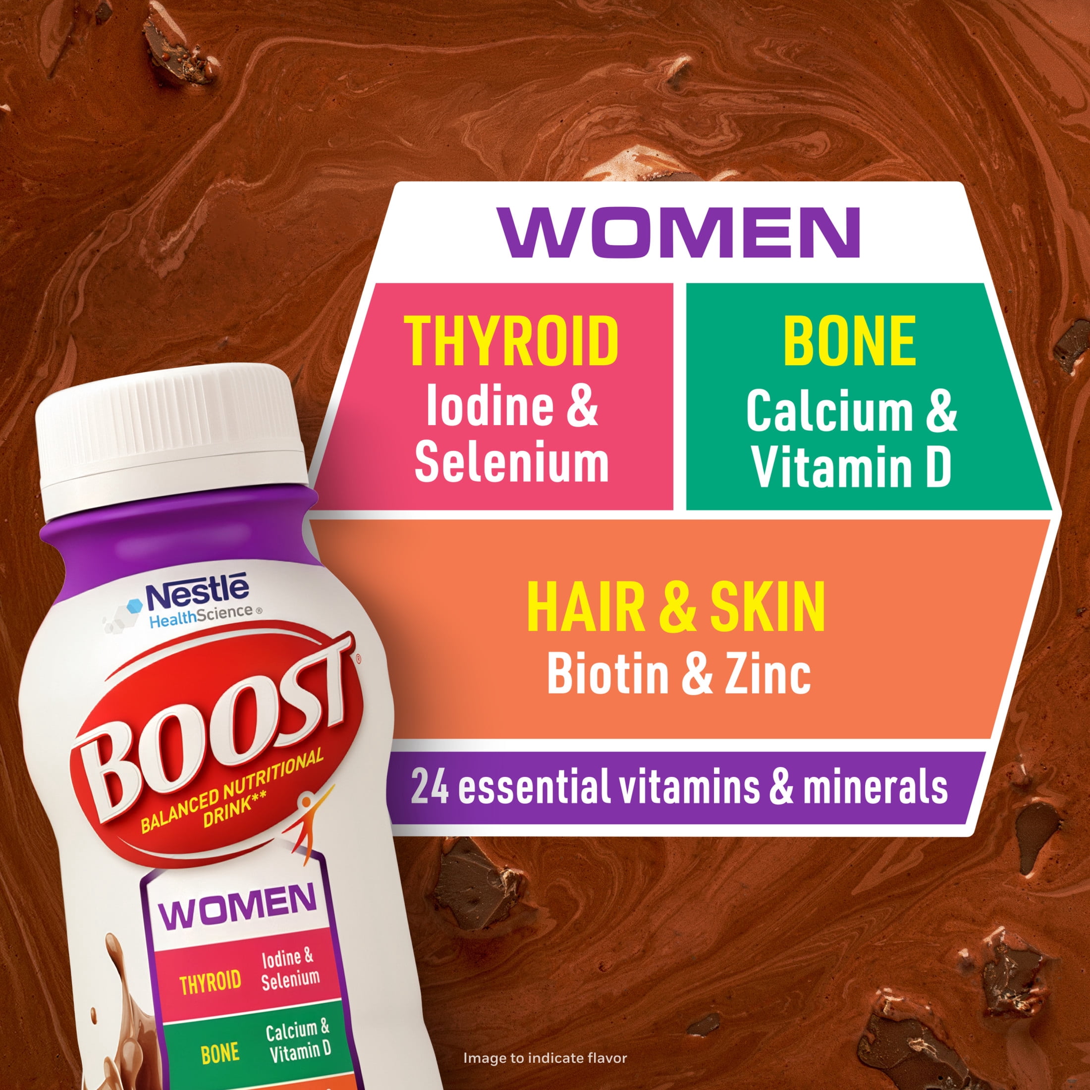 BOOST Women Nutritional Protein Drink Shakes with Biotin and Zinc, Rich Chocolate, 8 fl oz, 6 Pack