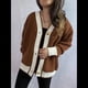 thumbnail image 4 of Suéter de Punto Acanalado con Cuello en V Extragrande y Botones en Contraste para Mujer Marrón L, 4 of 9
