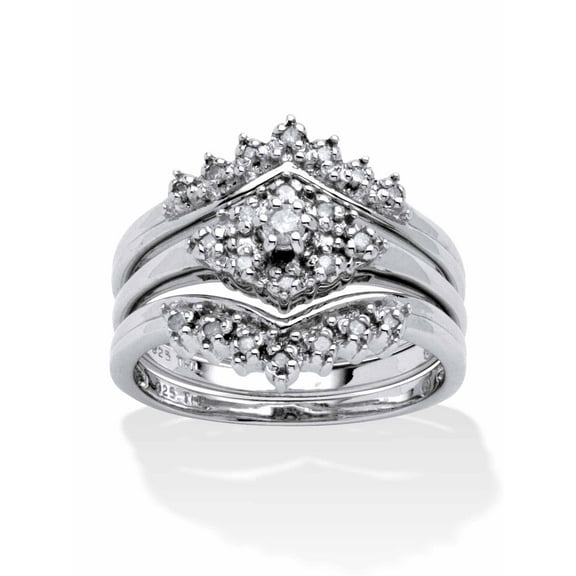 PalmBeach Jewelry 1/5 TCW Round Diamond 3-Piece Bridal Set in Yellow Gold-Plated or Platinum-Plated Sterling Silver