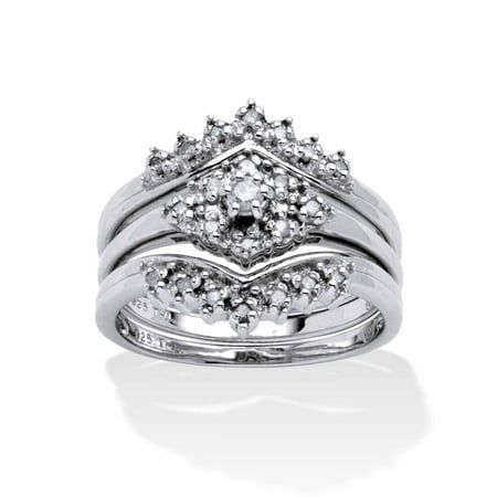PalmBeach Jewelry 1/5 TCW Round Diamond 3-Piece Bridal Set in Yellow Gold-Plated or Platinum-Plated Sterling Silver