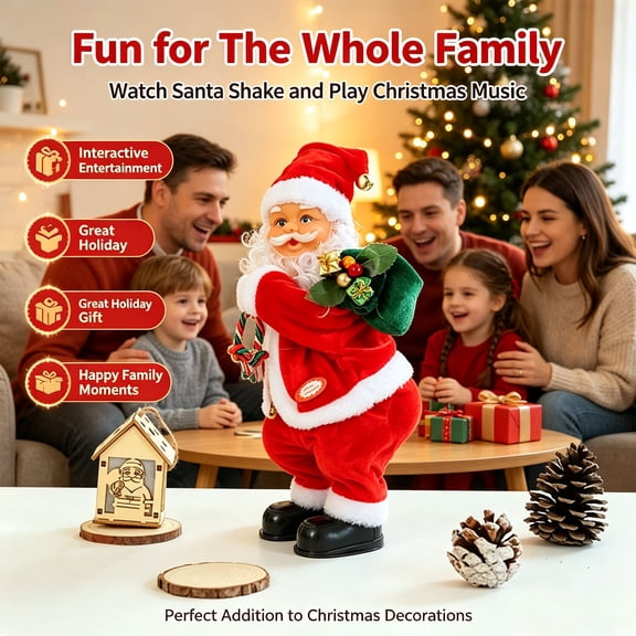 Byndra Electric Dancing Santa Claus, Animated Christmas Decoration Indoor, Christmas Santa Figurine with Music for Tabletop, Home, Party and Holiday Decor