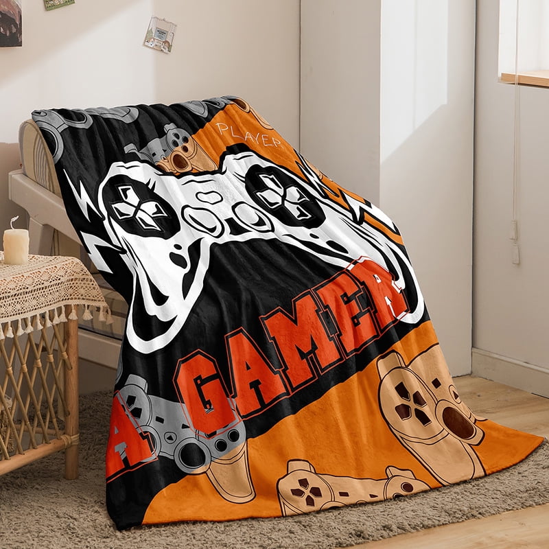 Gamer Throw Blanket Fleece Blanket with Gaming Controller Pattern, Game