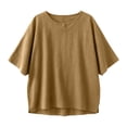 thumbnail image 5 of RQYYD Womens Short Sleeve Round Neck Tops Casual Henley Button Blouses Linen Blend Tee Shirts Clothes, 5 of 7