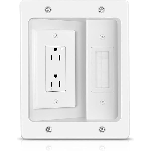 Kit de gestión de cables de TV con toma de corriente empotrada: oculta cables HDMI y de alimentación, corrector para televisores montados en la pared