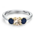 thumbnail image 3 of Gem Stone King 10K Two Tone Gold Peach Morganite and Blue Sapphire Engagement Ring for Women | 1.10 Cttw | Round 5MM | Gemstone October Birthstone | Size 6, 3 of 6