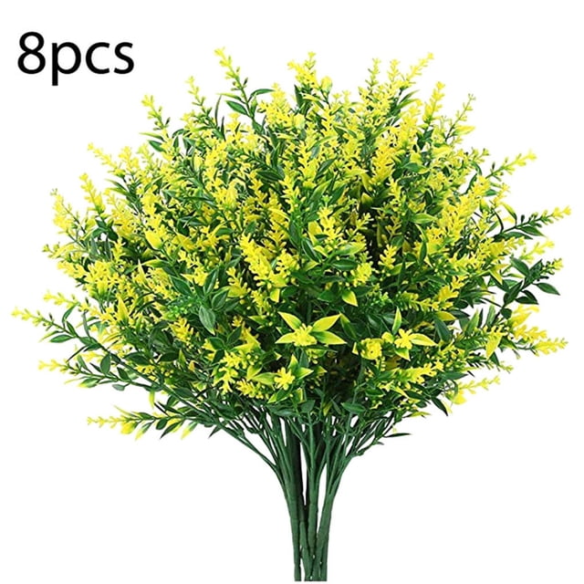 Lavanda artificial 5 ramas de plástico falso ramo de flores de simulación de boda, amarillo 8 piezas Speravity HA8797-02B