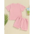 thumbnail image 3 of Bagilaanoe 2pcs Toddler Baby Girl Shorts Set Short Sleeve Letter Print T Shirt Tops + Shorts 6M 12M 18M 24M 3T 4T Kids Casual Summer Clothes, 3 of 8