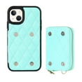 thumbnail image 2 of Allytech Crossbody Wallet Case for iPhone 13, Quilted PU Leather Zipper Handbag Purse Flip Kickstand Folio Card Slots Holder Wrist Strap Lanyard Cover for iPhone 13 6.1", Green, 2 of 6