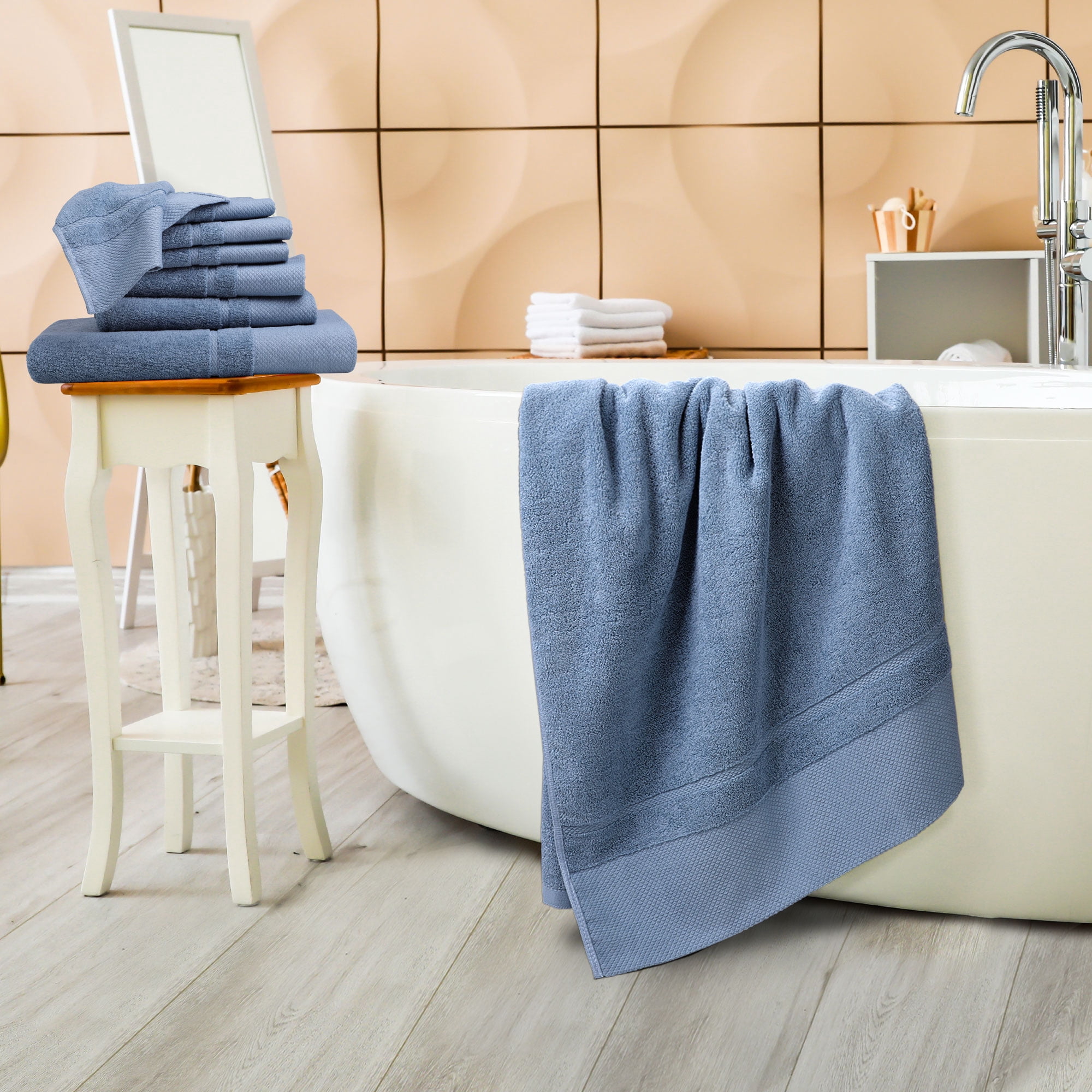 Unique Bargains 100% Combed Cotton 8 Piece Towel Set Soft 600 GSM Luxury Absorbent Steel Blue