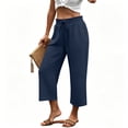 thumbnail image 5 of Lumtrix Womens Cotton Linen Wide Leg Pants Casual Zipper Front Summer Cropped Trousers Dressy Pants with Pockets Navy M, 5 of 7