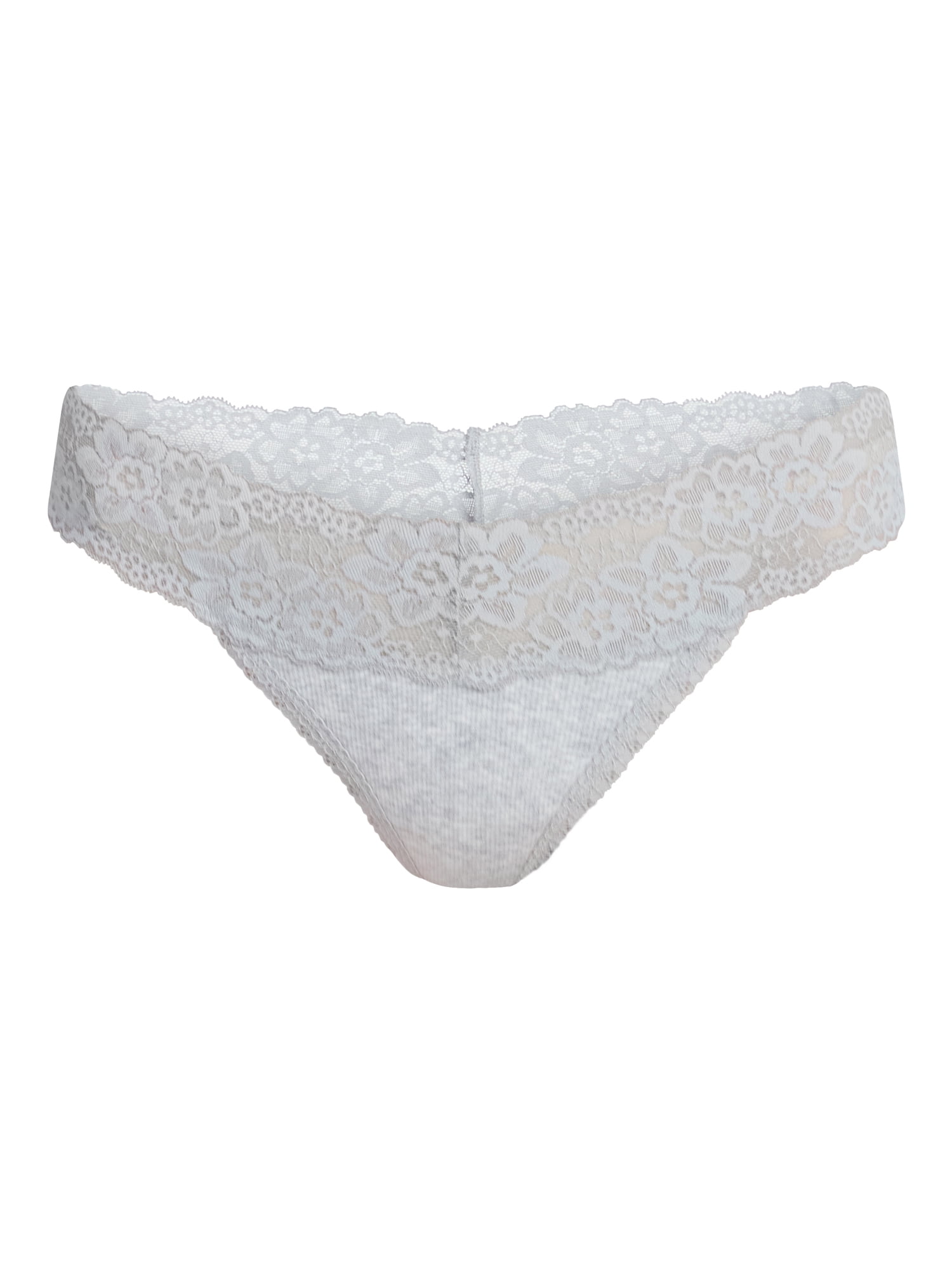 No Boundaries Lace Trim Cotton Rib Thong Panties, 3-Pack, Women's XS-XXXL