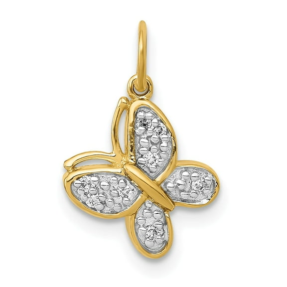Real 14kt Yellow Gold Diamond Butterfly Charm Pendant; for Adults and Teens; for Women and Men