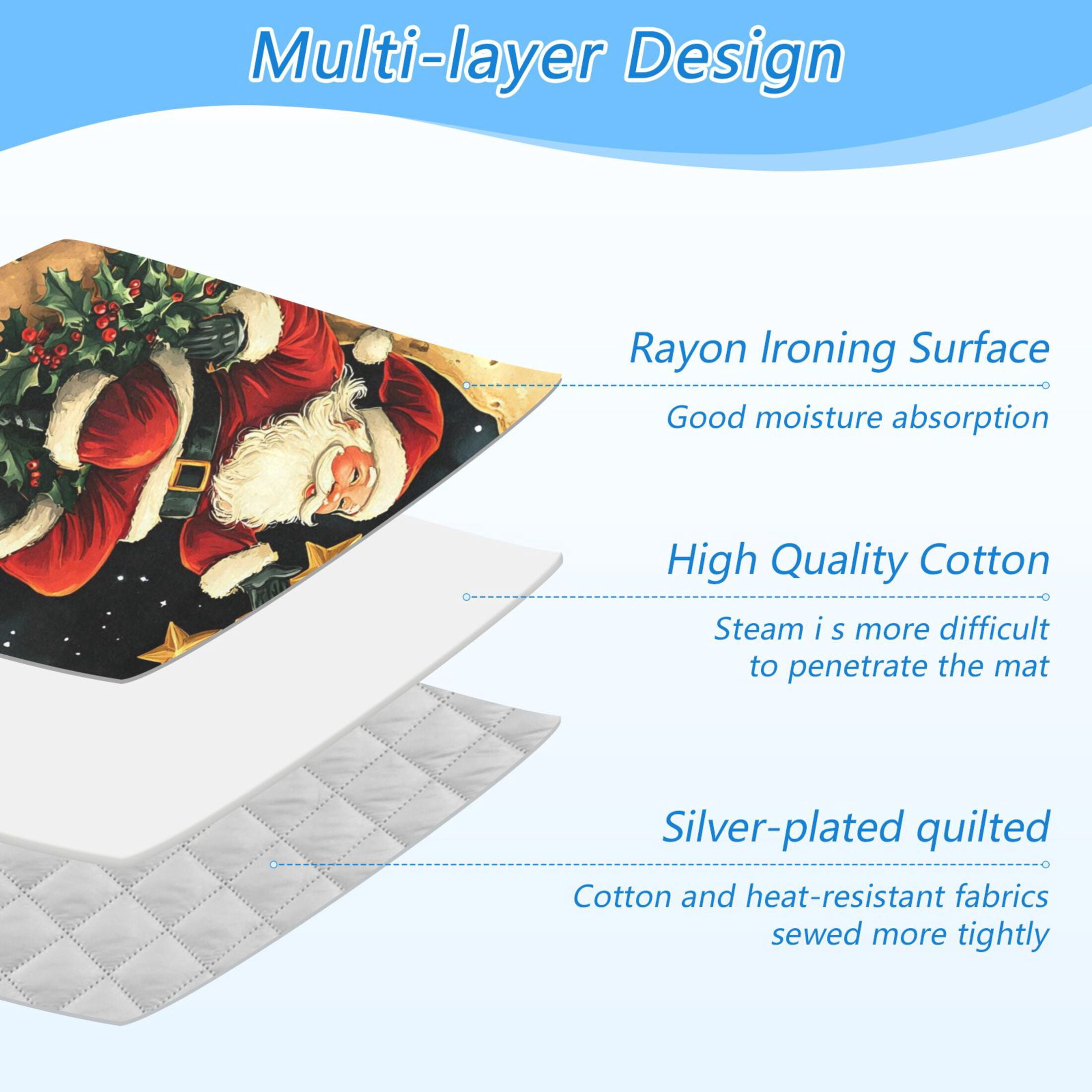 Santa Claus Moon and Stars Ironing Mat Blanket for Table Top Travel Portable Ironing Board Pad 47.2x27.6 Inch