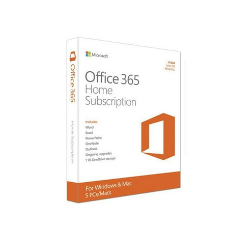 Microsoft Office 365 Home (5 PC or Mac Licenses / 1-Year Subscription / Product Key Code / Boxed)