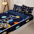thumbnail image 3 of Manfei Cartoon Astronaut Initial J Zipper Queen Comforter Set with Fitted Sheet and 2 Pillowcases,Celestial Colorful Planets Zipper Bedding Set,Navy Blue Reversible,4pcs, 3 of 8