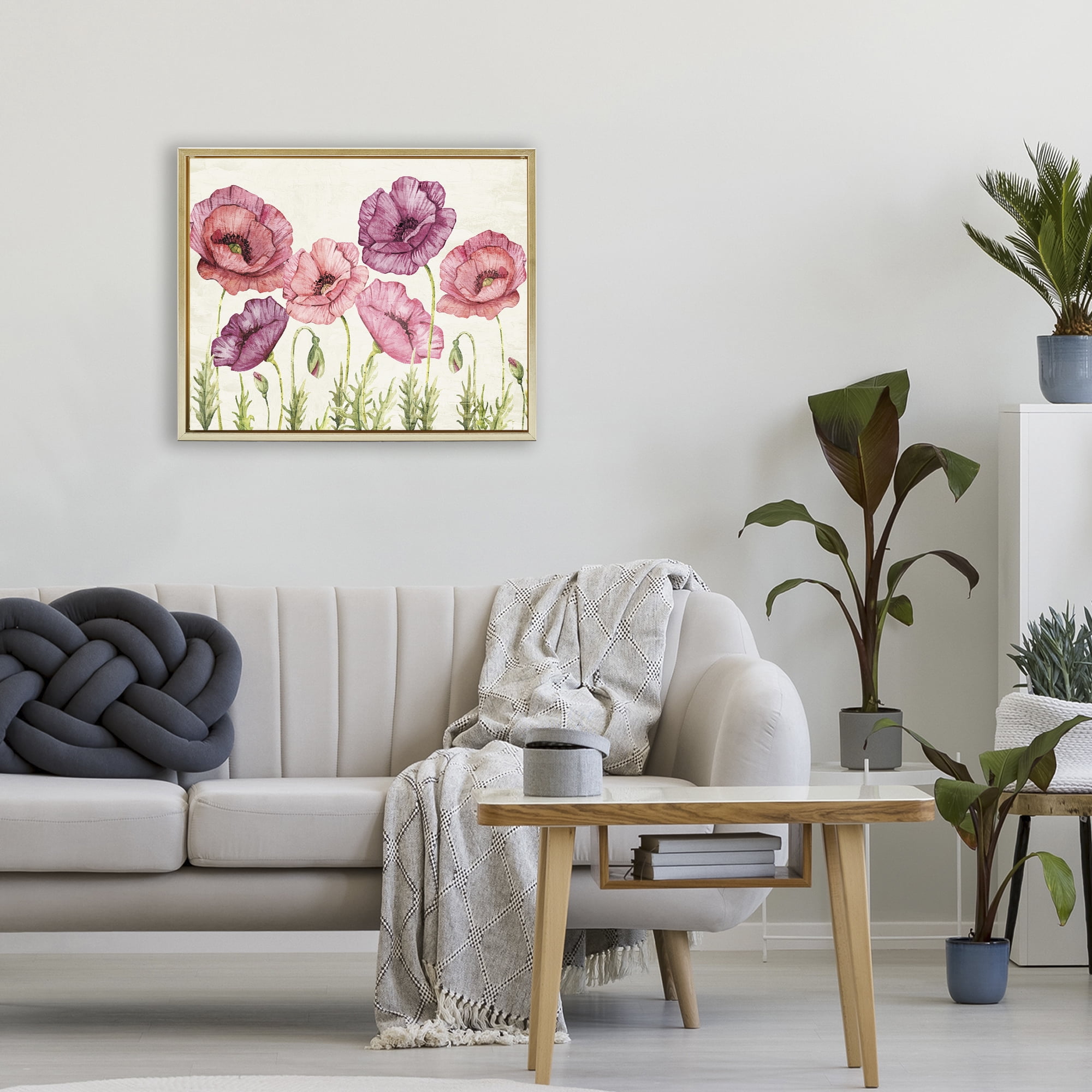 Stupell Industries Poppy Days Vintage Blooms Gold Framed Floater Canvas Wall Art, design by Kim Allen