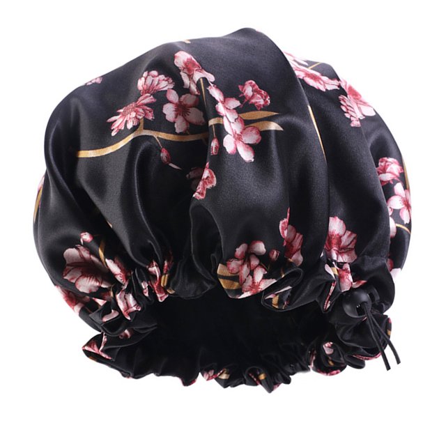 Sonducket Sleep Bonnet Extra Large Sleeping Hat Doble capa con cordón Turbante para el cabello Patrones bohemios Suministros para la cabeza Sombreros flores negras Sonducket AP009761-08