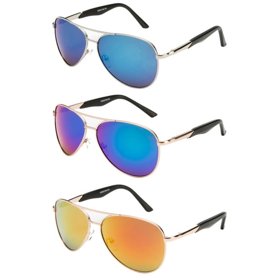 3 Packs Metal Frame Classic Aviator Sport Spring Temple Flash Mirror Lens Fashion Sunglasses for Men for Women