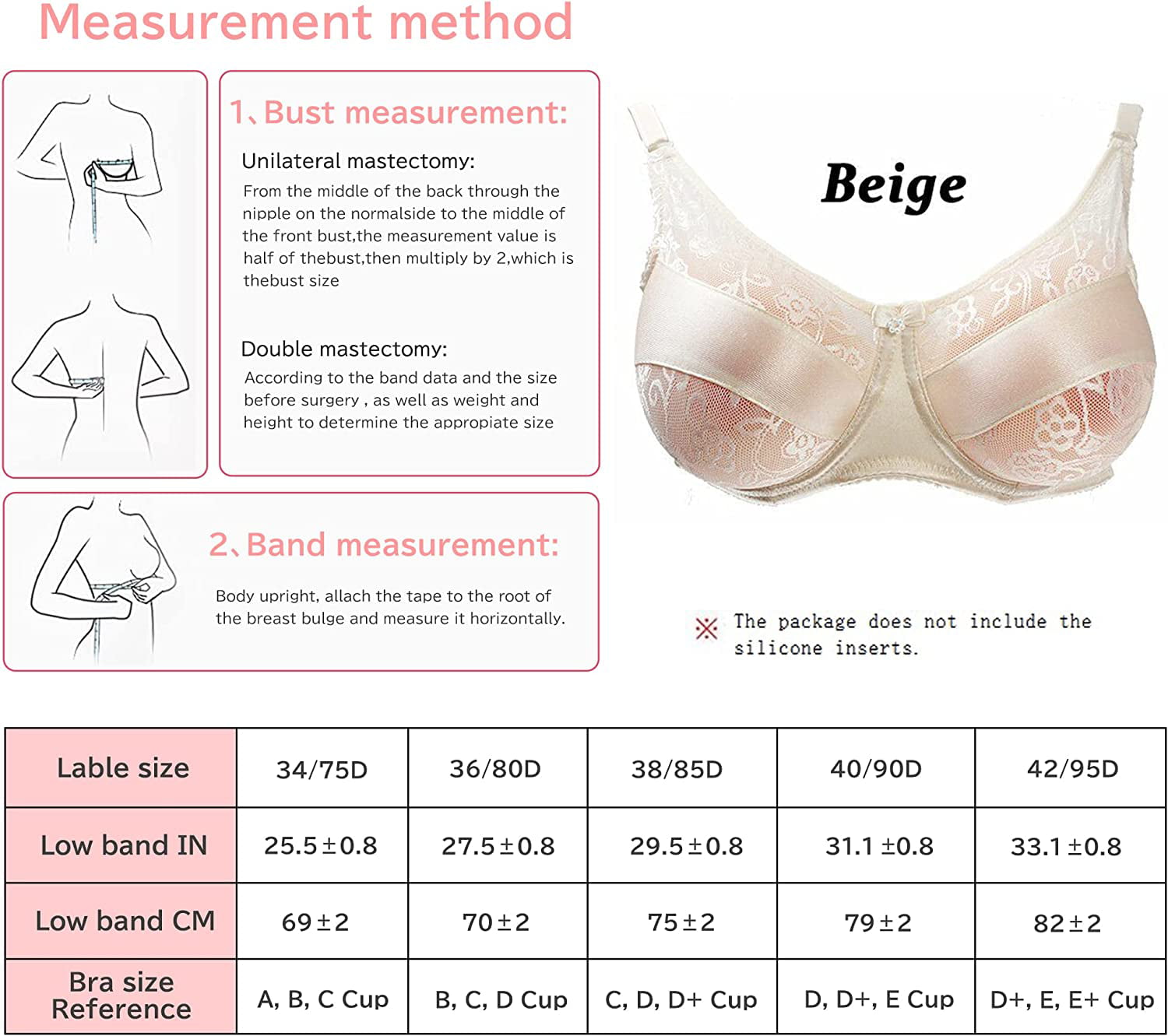 See-Through Steel-rimed Bra Pocket Bra for Silicone Breastforms (42C, Black  Lace)
