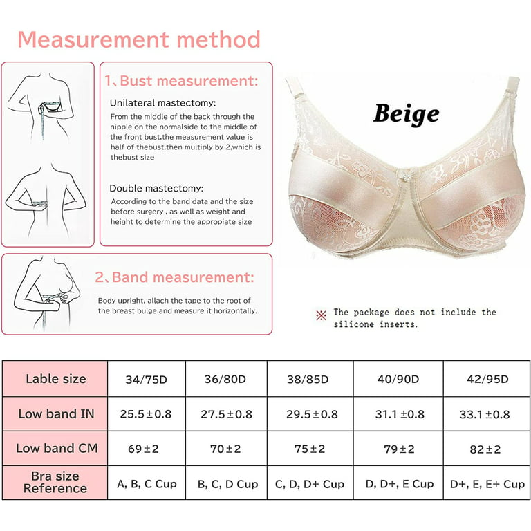 Special Pocket Bra for Silicone Breast Forms Post Surgery Mastectomy Beige  Bra Size 42/95