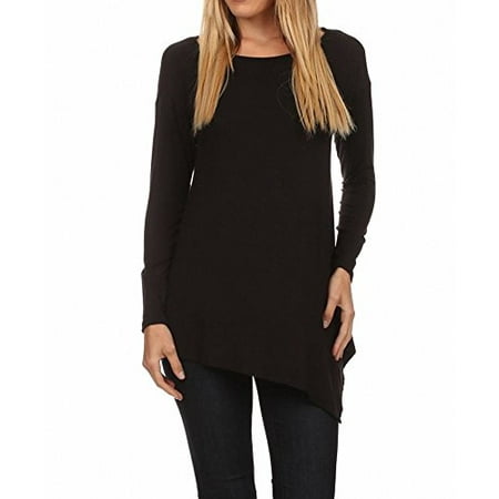- Sassy Apparel Women's Stylish Asymmetrical Hem Long Sleeve Jersey Knit Top