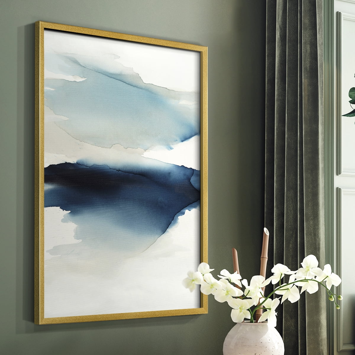 Waves I Framed Print in Gold Solid Wood 11 x 14 Framed Print