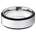 thumbnail image 2 of Tungsten Wedding Band Silver Tungsten Ring Tungsten Carbide Ring 8mm Black Edges Men and Women Comfort Fit (6), 2 of 3