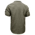 thumbnail image 3 of Dvprdro Summer Men's Tops Solid Casual Short Sleeve Shirts Button V Neck Athletic Tunic Blouse Tops Army Green S, 3 of 5