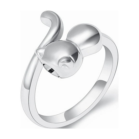 Constantlife Cut Cat Stainless Steel Finger Ring Pet Cremation Urns for Cat Ashes Jewellery Urn Ring