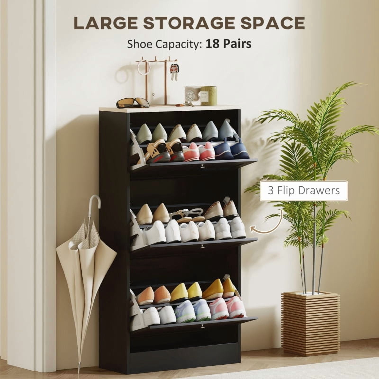 Alvantor 3-Drawer Shoe Storage Cabinet with Adjustable Shelves, Narrow Entryway Organizer 23.6" x 9.3" x 45.3" Black
