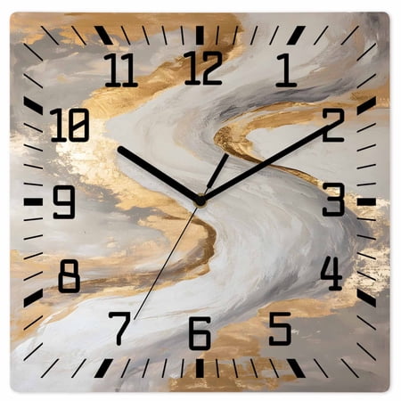 Yellow Grey Ombre Wooden Wall Clock Silent Non Ticking, Modern Marble Ink Painting Art Square Wall Clocks Battery Operated, Decor Clock for Home Office, Living Room, Kitchen, 12 Inch