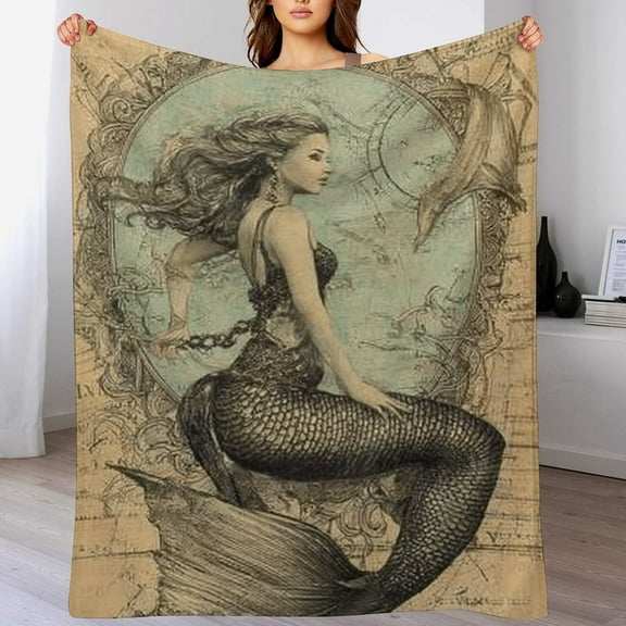RKSupls Christmas Throw Blanket,Soft Warm Fannel Vintage Mermaid Blankets Gift for Home Bed Sofa Couch Decor,30x40 in