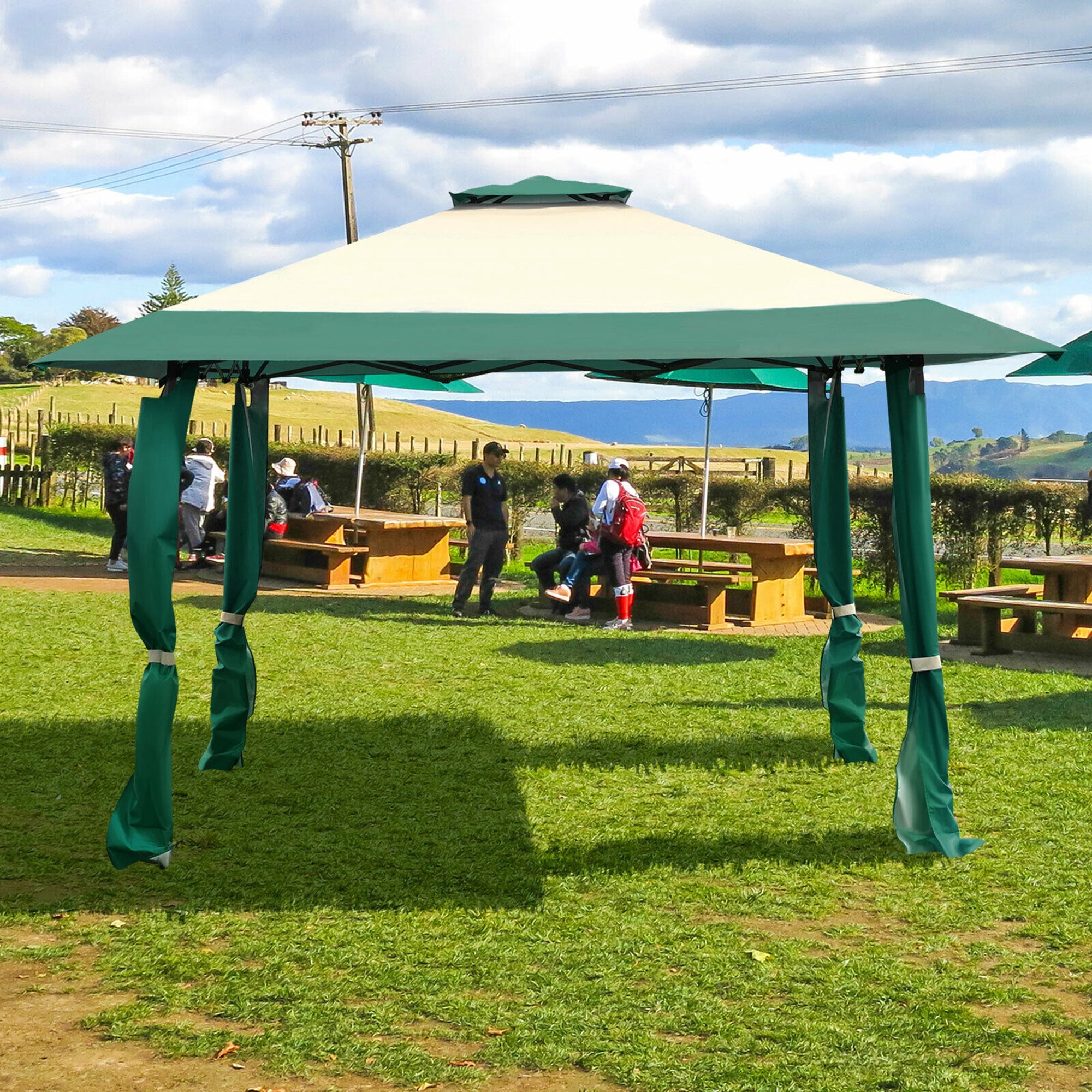 Gymax 13' x 13' Folding Patio Pop-up Gazebo Canopy Tent Outdoor Shelter Shade Green