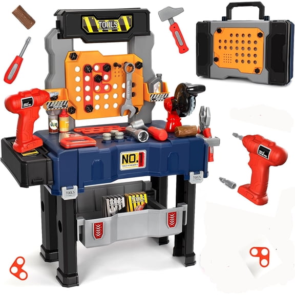 FPCYCG 2-in-1 Kids Tool Set with Electric Drill,Kids Toddlers Workbenchs Pretend Play Construction Toys Gifts for Boys