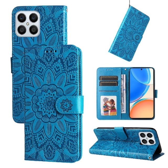 Funda tipo cartera GANGXUN para Honor X6 , diseño girasol, cuero PU, soporte, cierre magnético, tarjetero