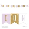Signature Lavender, White, Gold Glittering Party, Hanging Pennant Banner, Congratulations!, Girl Baptism Decorations