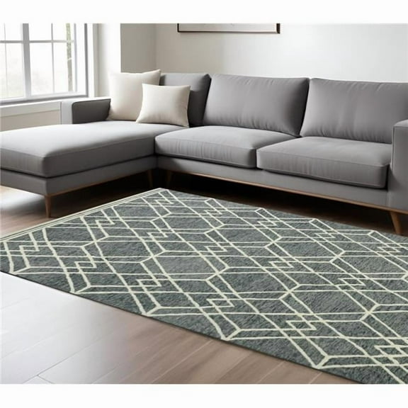 HomeRoots 570426 9 x 13 ft. Gray & Ivory Wool Geometric Hand Hooked Rectangle Area Rug