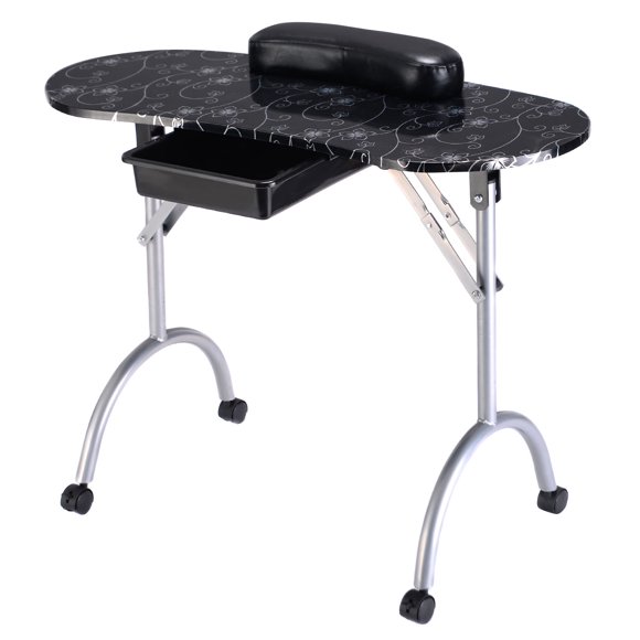 Patiojoy Portable Nail Table Station Folding Manicure Nail Desk with Drawer & Wrist Rest