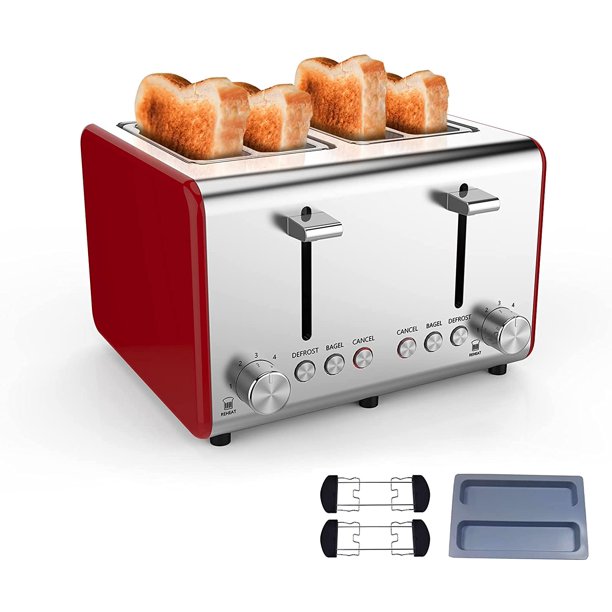 Toaster 4 slice,ExtraWide Slot Stainless Steel Retro Red Toasters,6