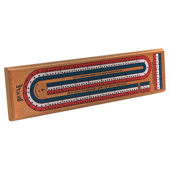 Bicycle Wooden Cribbage Board with 3-Track Colors and Wooden Pegs