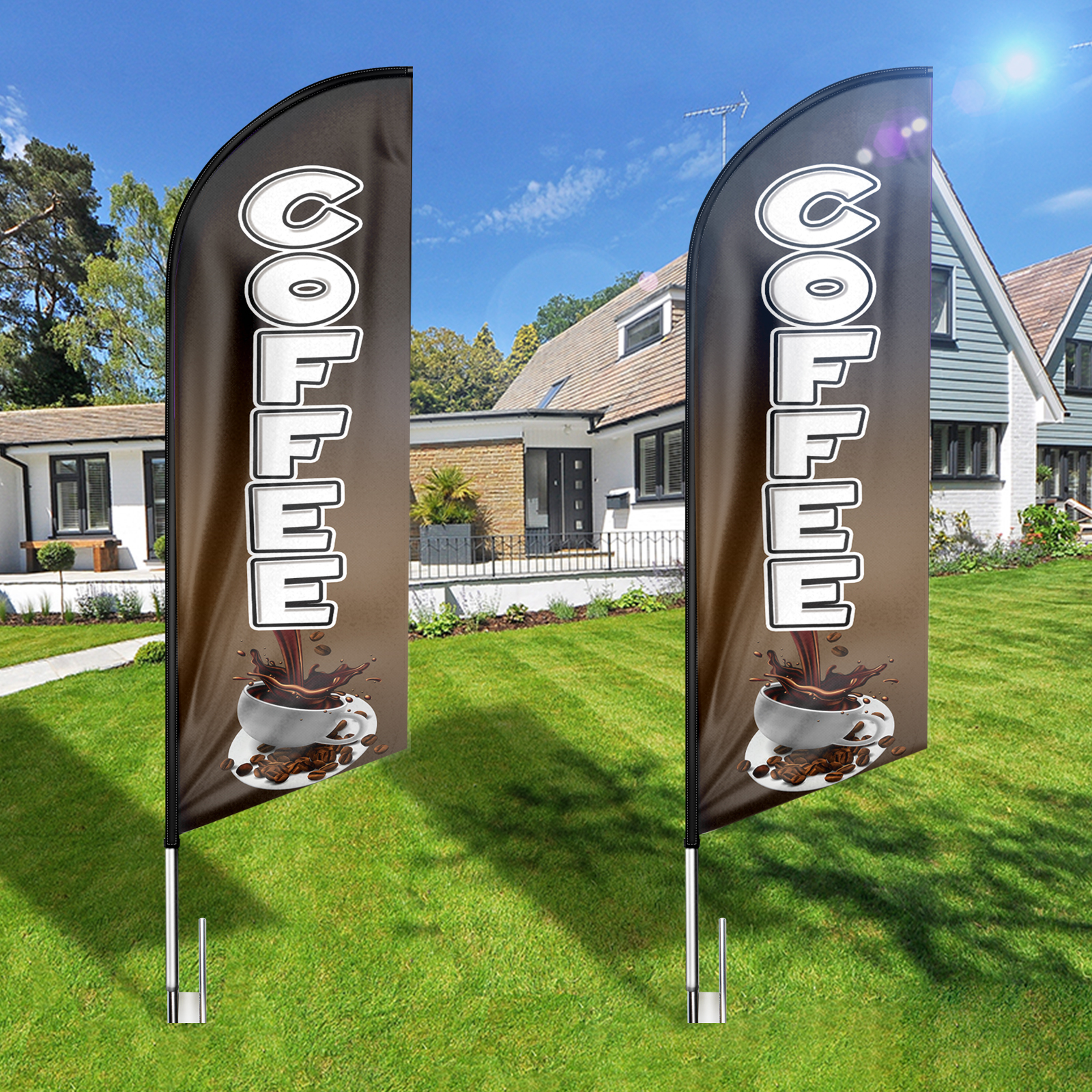 Coffee Sign Feather Flag ,8FT Coffee outdoor advertising flag, Coffee Business Sign,Coffee Swooper Flag（FLAG ONLY）