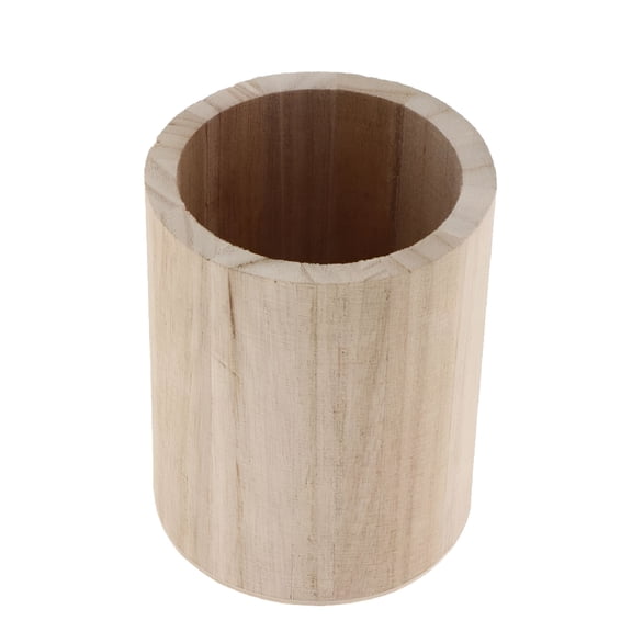 LAMIRO Unfinished Wood Desk Pen Pencil Holder Cup Stand,Round Creative Small Stationery Storage and Desk Supplies Organizers