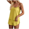 thumbnail image 4 of Womens Short Pajamas Set, Women Cami Pajama Set Sleepwear Low Back Tank Tops and Shorts 2pc Set Solid Sleeveless Loungewear for Summer Yellow S, 4 of 7