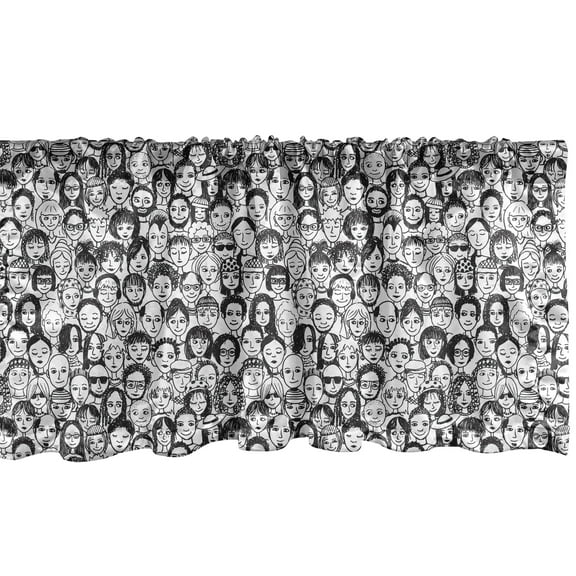 Ambesonne Black and White Window Valance, People Portrait, 54" X 12", Black White