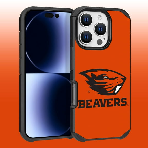 Apple iPhone 16 Pro (6.3) - Licensed NCAA of Oregon State University Beavers Logo on Orange Textured Dual Layer Case