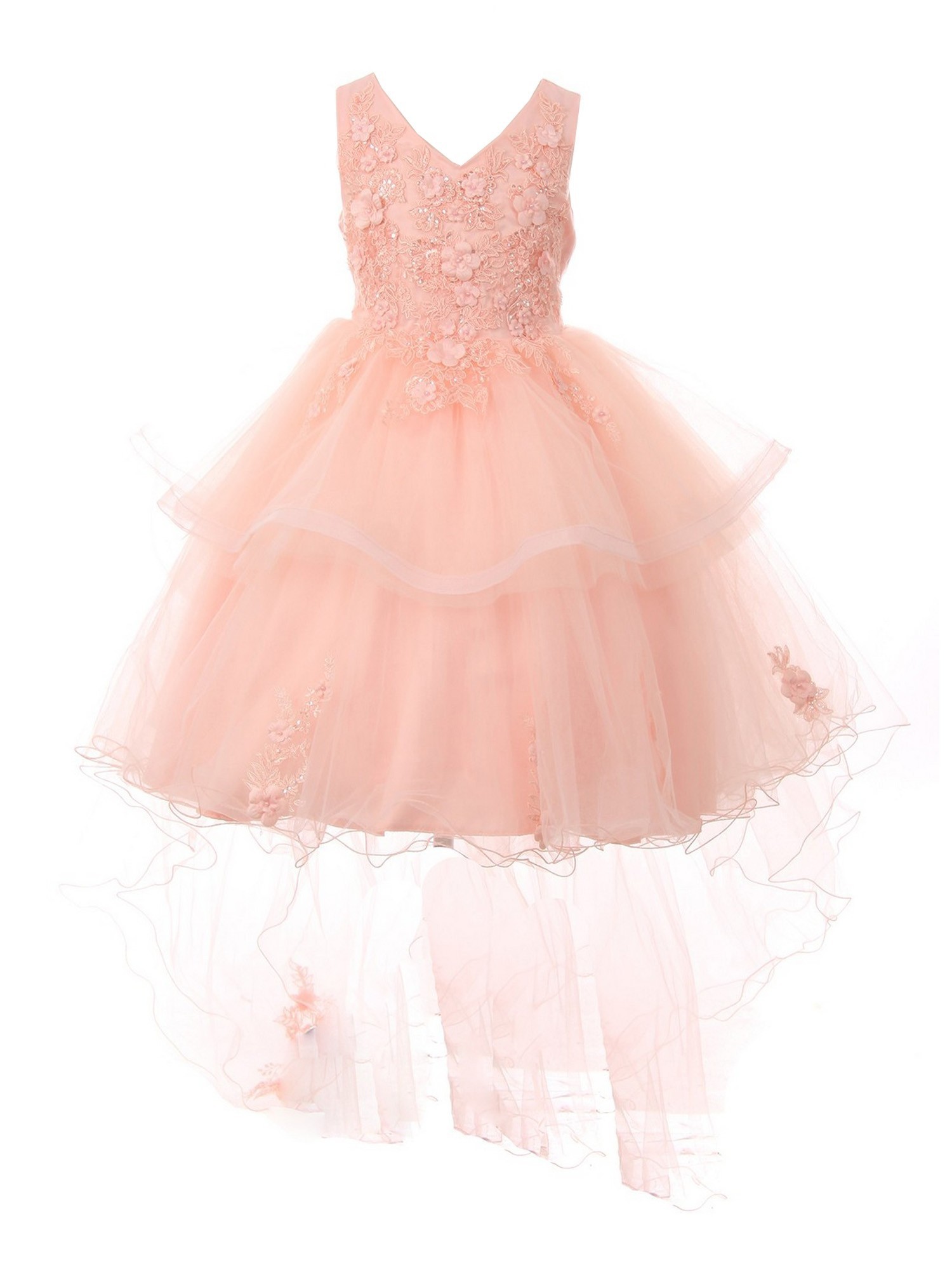 Little Girls Peach Lace Applique Sequin Pearl Tulle Flower Girl Dress 6 Walmart Com