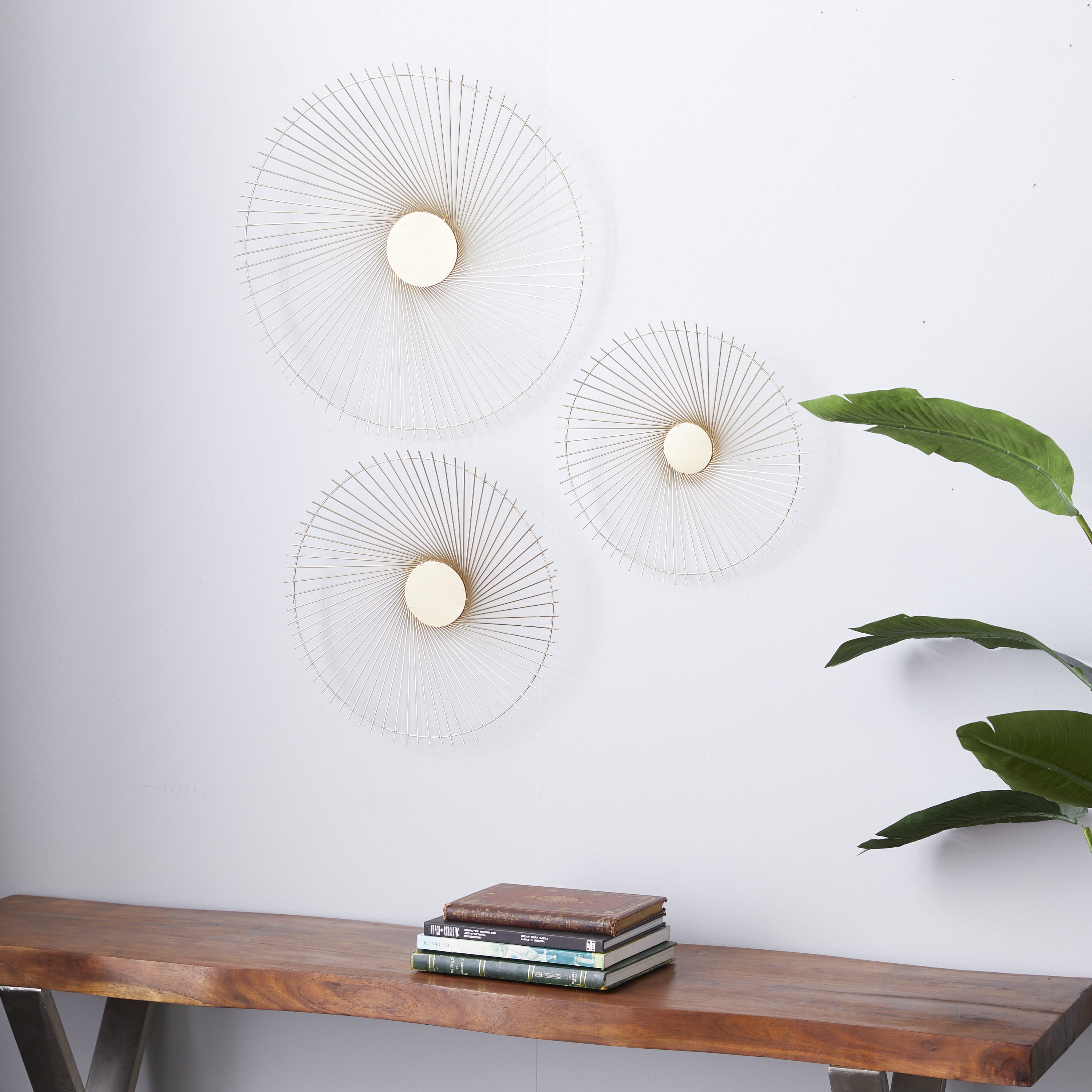 DecMode Gold Metal Radial Sunburst Wall Decor (3 Count)