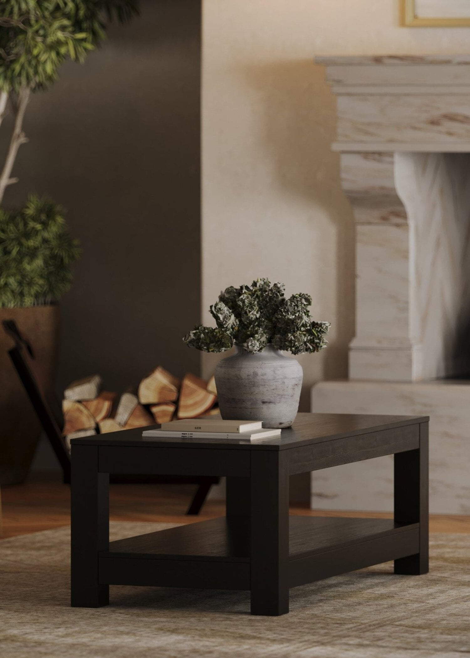 Maven Lane Paulo Wooden Coffee Table in Weathered Black Finish